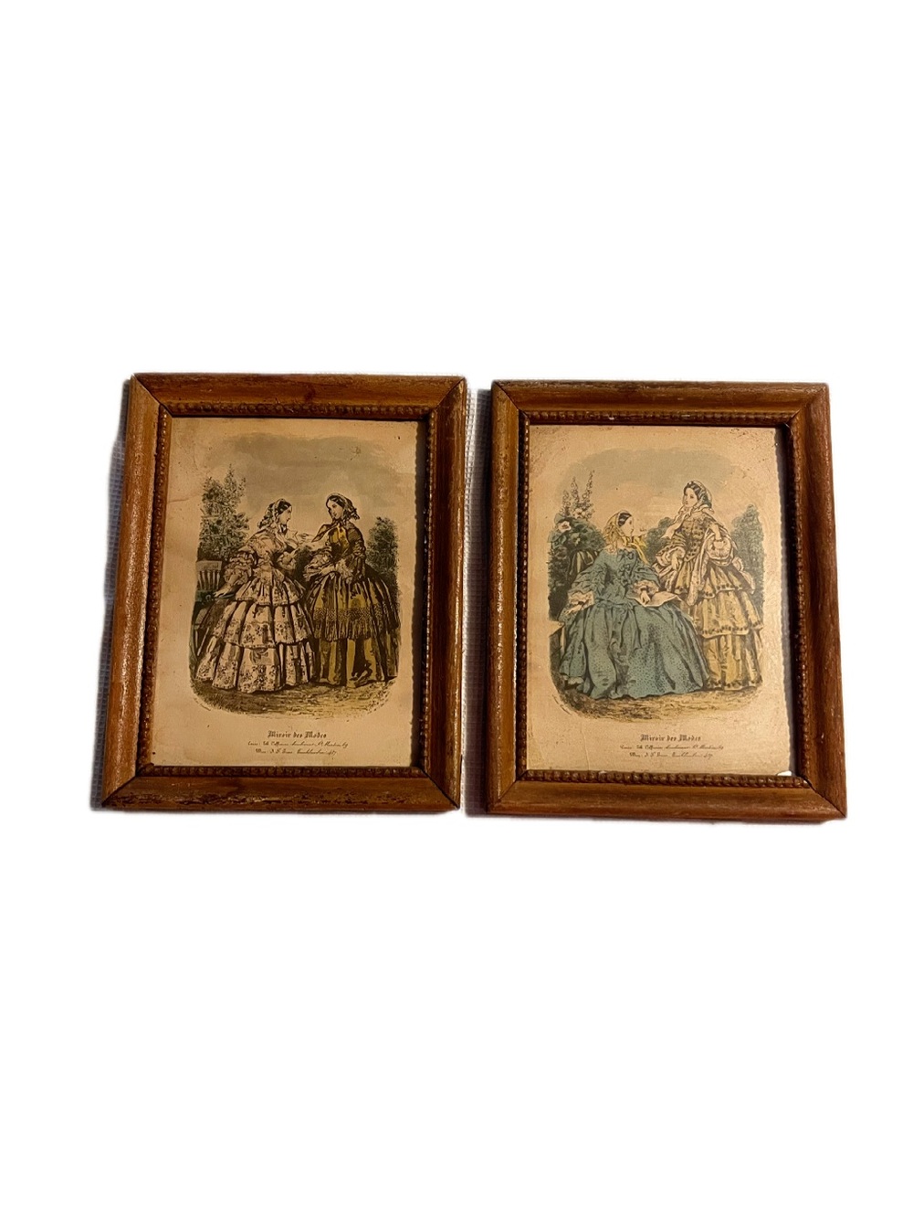 Pair of Antique Miroir des Modes French Fashion Framed Victorian Lithographs